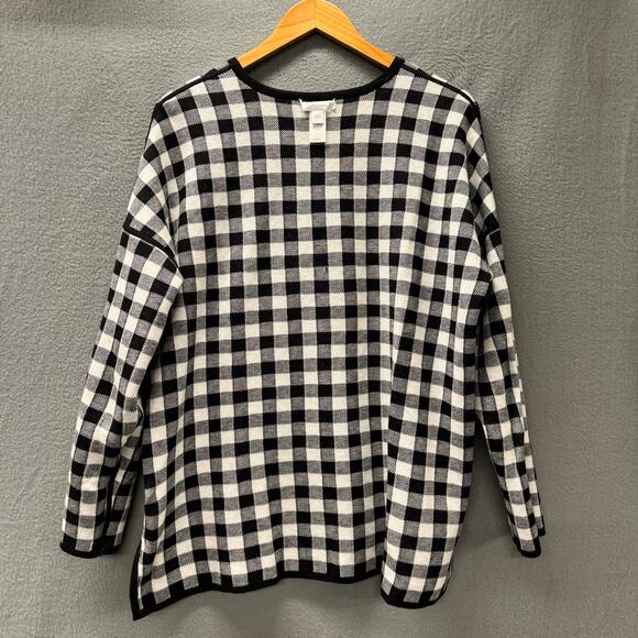 J Jill Sweater Womens Large Black White Gingham Check Reversible Pullover COMFY - Picture 5 of 9